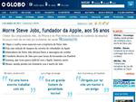 No jornal O Globo: &quot;Morre Steve Jobs, fundados da Apple, aos 56 anos&quot;