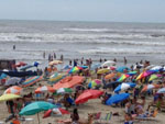 Capo da Caoa registra temperatura acima dos 20C e vento de 19 Km/h. Bandeira amarela e praia cheia.