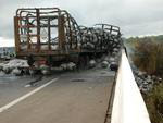 Ap�s o choque, o caminh�o explodiu. Dois carros que vinham pr�ximo a eles foram para o acostamento e tamb�m pegaram fogo.