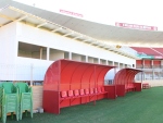 Novo tnel provisrio para a entrada dos jogadores em campo