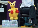 Mascote australiano, canguru acompanha a seleo de basquete do pas
