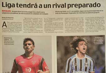 Jornal equatoriano já fala do confronto entre Grêmio e LDU