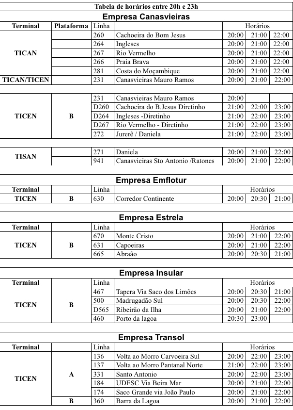 Secretaria de Transportes divulga lista com os horários e itinerários