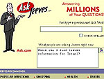 Em abril de 1997 foi lanado o Ask Jeeves. Um programa de busca na linguagem natural. O site utilizava uma equipe de editores que tentava conciliar as buscas e as respostas (imagem da pgina inicial em 1999)