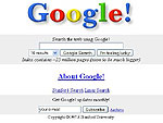 Em 1998 surge o Google.com, modificando os hbitos de busca com o mtodo do PageRank, ou seja, exibindo as pginas por ordem de popularidade na rede (imagem da pgina inicial em 1998)