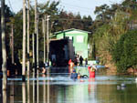 A gua chegou a 1,5 metro no Bairro Barranca, em Ararangu, no Sul de Santa Catarina
