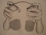Lpis e tinta spray sobre papel 