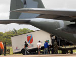 Avio Hrcules da Fora Area Nacional pousa em Navegantes com hospital de campanha
