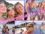 Amigas na praia da Guarda do Emba, no primeiro dia de 2009. Eu, Eliane, de vestido florido, com as amigas Luiza , Sheilla e Daniela