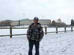 Campus da Loughborough University coberto de neve