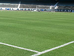 Durante a tarde, ainda com os portes fechados, o gramado do Olmpico j estava  espera do comeo do jogo