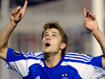 Valencia 2x2 Dinamo Kiev - O jogador Artem Kravets, do Dinamo Kiev, comemora aps marcar contra o Valencia
