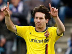 Aps marcar pelo Barcelona, o argentino Lionel Messi celebra o gol
