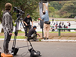 Equipe durante as gravaes do curta Caderno Vermelho