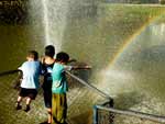 No domingo, crianas aproveitaram o calor e o clima seco para brincar na gua em Caxias do Sul