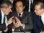 Presidente Lula, o presidente do STF, Gilmar Mendes, e o ministro da Justia, Tarso Genro, durante cerimnia alusiva ao Dia Internacional contra a Corrupo em Braslia