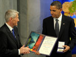 Prmio Nobel da Paz foi entregue hoje ao presidente dos Estados Unidos Barack Obama, em cerimnia no auditrio municipal de Oslo, na Noruega