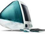 1998 - O iMac  lanado, com os componentes incorporados ao monitor e partes coloridas na carcaa