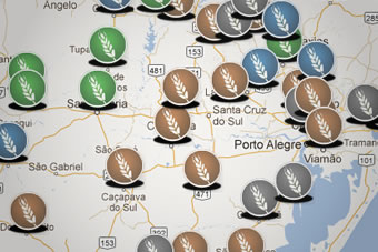 Mapa das escolas técnico agrícolas no Rio Grande do Sul