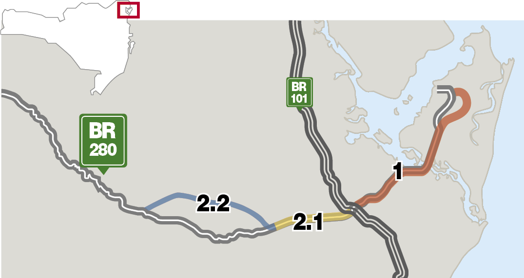 BR-280 terá restrição de tráfego em São Francisco do Sul e Araquari 