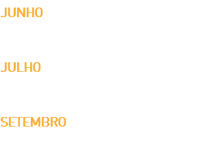 JUNHO
Festa do Aipim
Local: Sociedade Dona Francisca JULHO
Festa do Colono - Rio da Prata
Local: Sociedade Rio da Prata SETEMBRO
Festa da Colheita
Local: Sociedade Dona Francisca